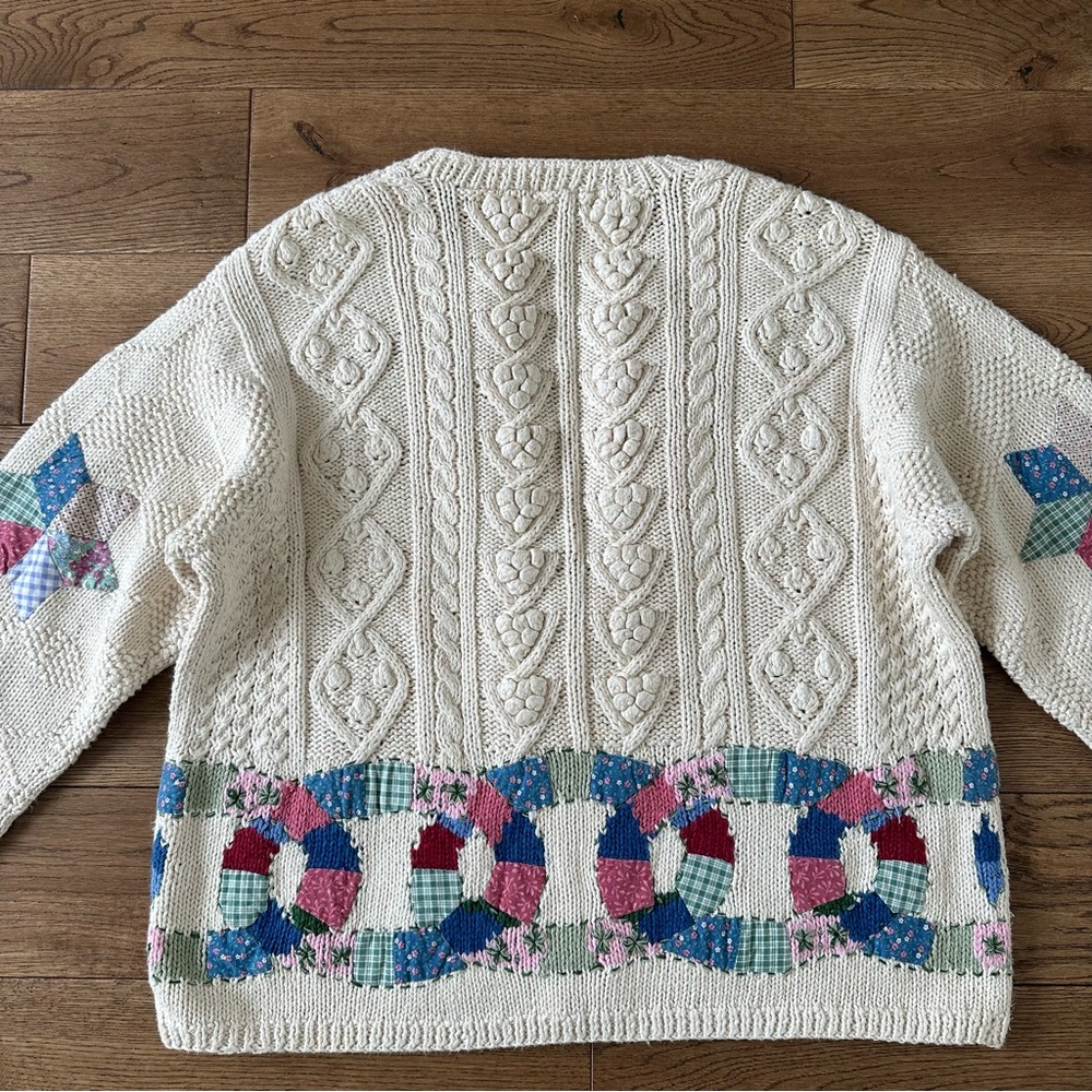 RARE Vintage Patchwork Knit Cardigan Sweater L - Picture 7 of 11
